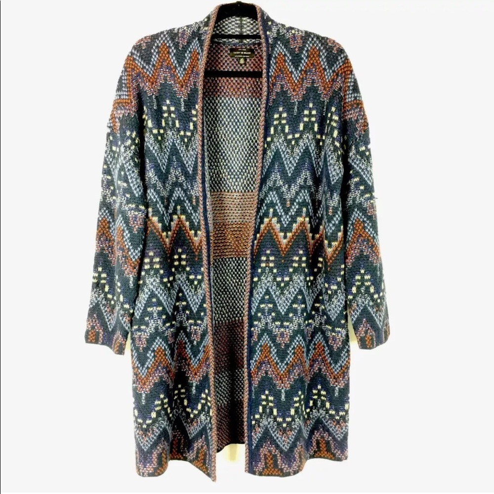 Lucky Brand Long Duster Cardigan Printed Sweater